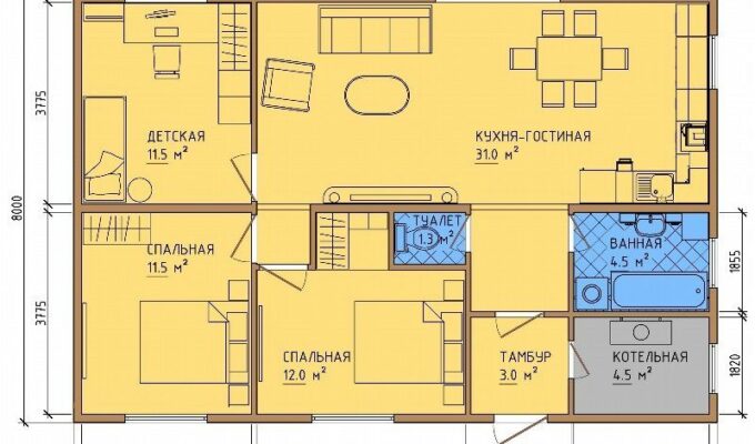 Каркасный дом «4267-96» 8х12 м