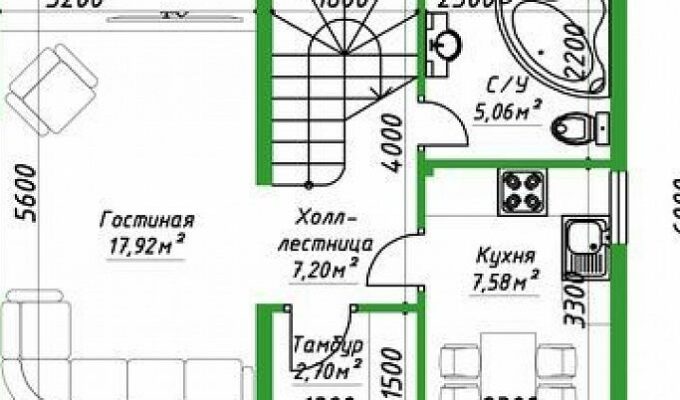 Каркасный дом «4405-96» 6х8 м